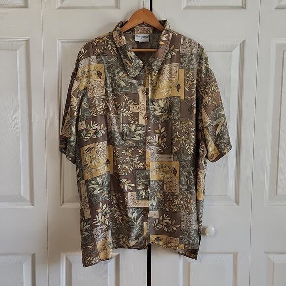 Vintage Grove Avenue Womens Button Front Top Size 5X 100% Silk Tropical Vacation - Picture 1 of 9